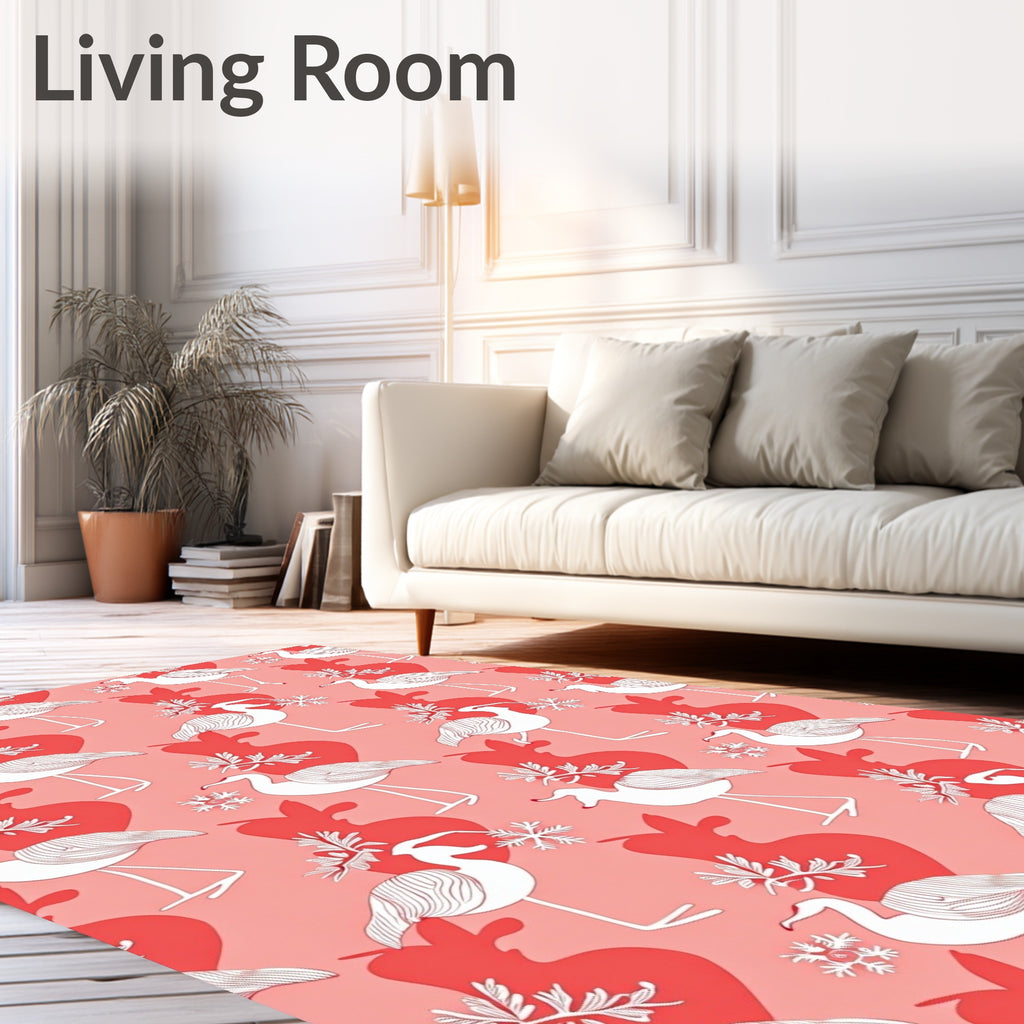 Coral Birds with Winter Florets Rug