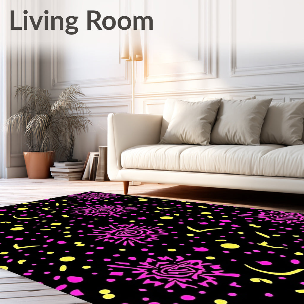 Vibrant Pink Yellow Celestial Burst Rug