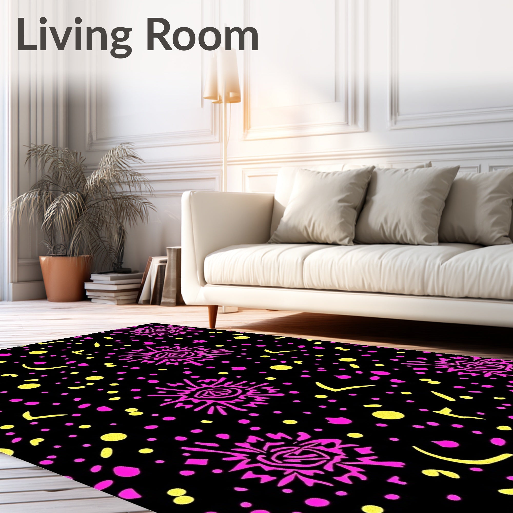 Vibrant Pink Yellow Celestial Burst Rug