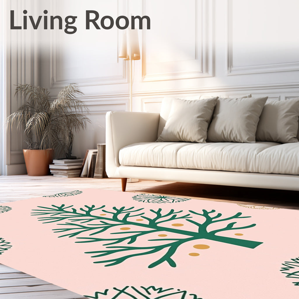 Green Christmas Tree with Gold Orbs Rug