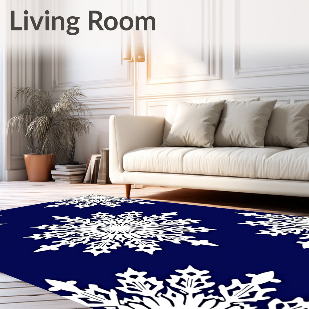 White Snowflake Winter Night Rug
