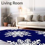 White Snowflake Winter Night Rug