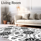 Black White Floral Symmetry Tile Rug