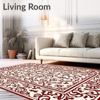 Ornate Vine Damask Border Rug
