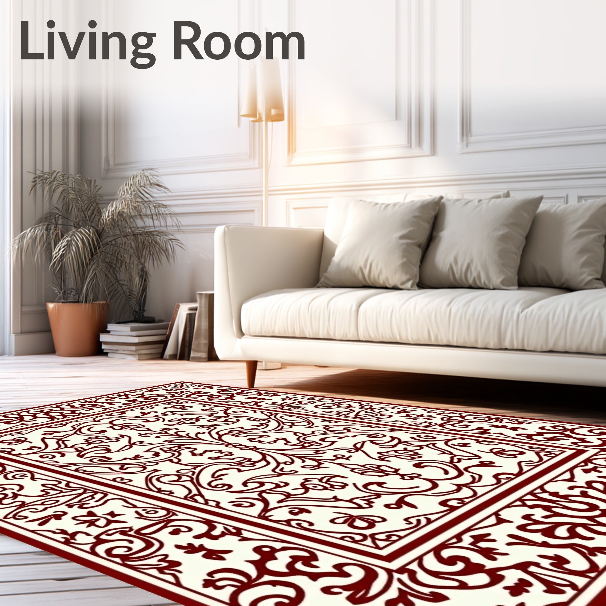 Ornate Vine Damask Border Rug