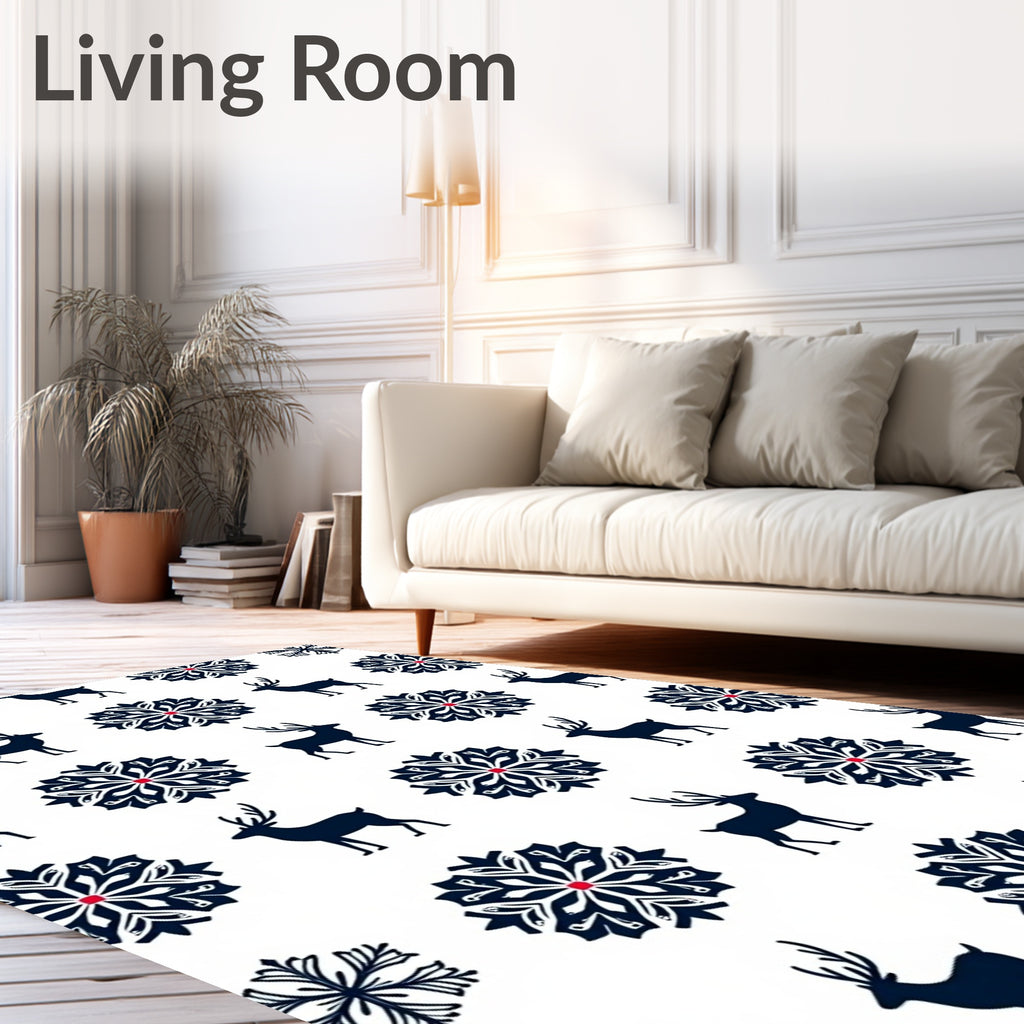 Navy Blue Reindeer Snowflake Repeat Rug