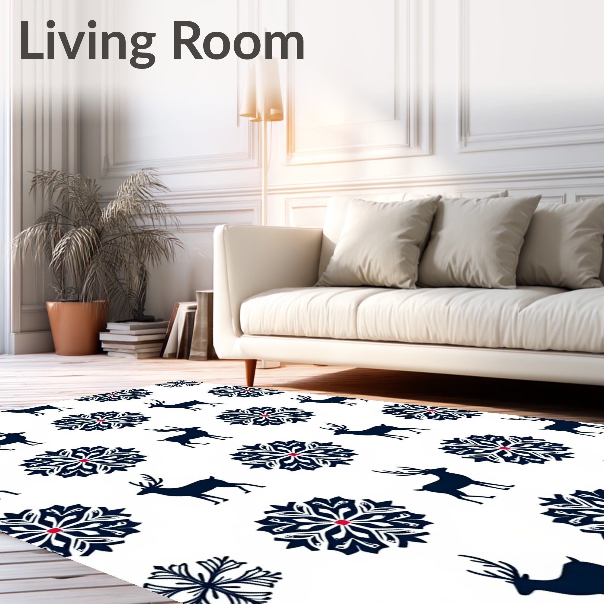 Navy Blue Reindeer Snowflake Repeat Rug