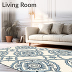 Pale Blue Floral Medallion Rococo Rug
