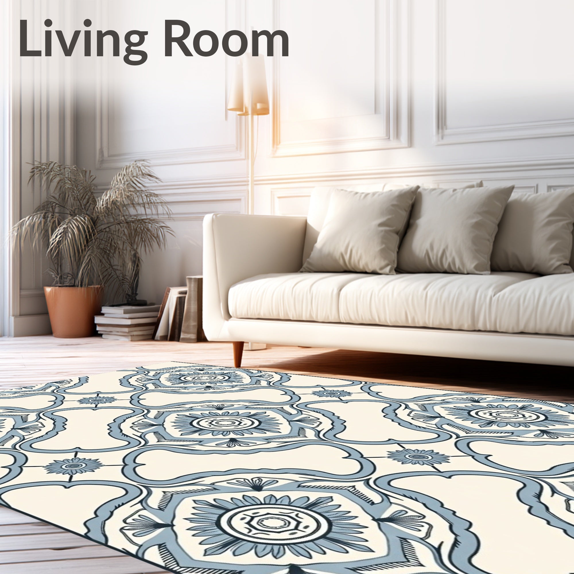 Pale Blue Floral Medallion Rococo Rug