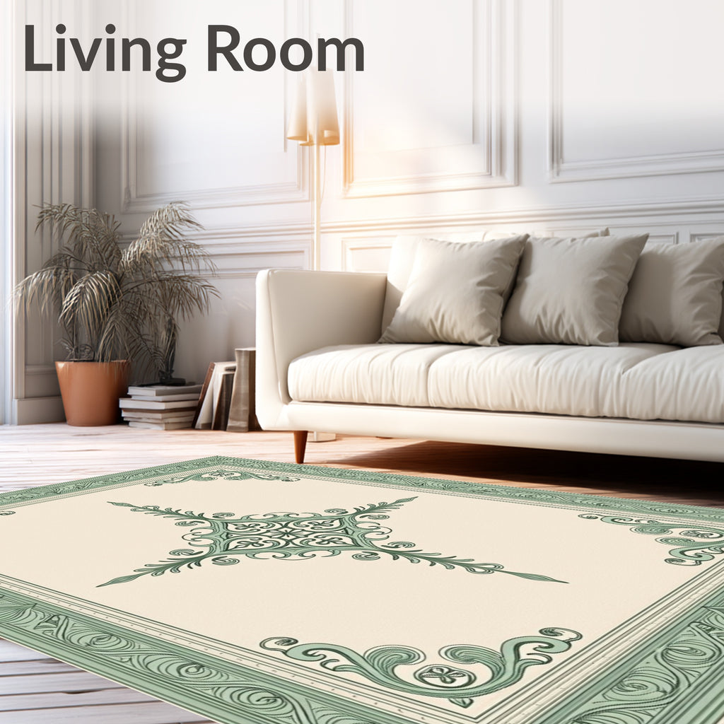 Soft Sage Eastern Medallion Border Rug
