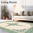 Soft Sage Eastern Medallion Border Rug