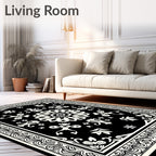 Black White Floral Medallion Garden Rug