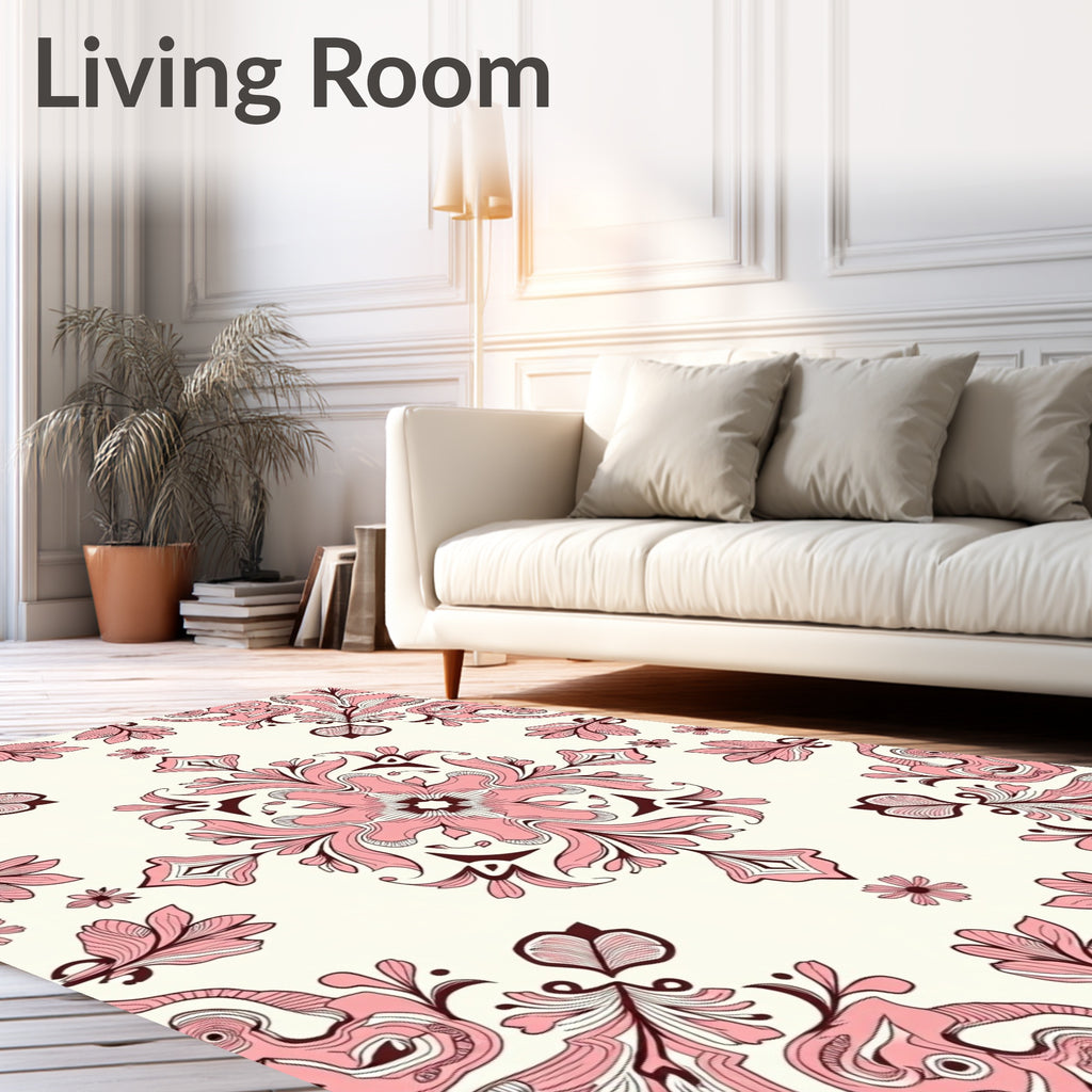 Baroque Pink Floral Swirl Illustration Rug