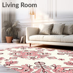 Baroque Pink Floral Swirl Illustration Rug
