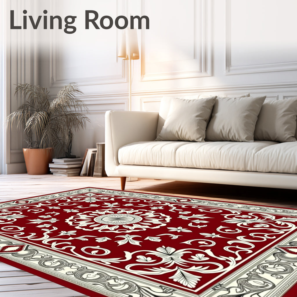 Ornate Crimson Blossom Border Rug