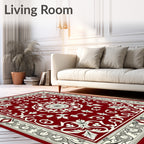 Ornate Crimson Blossom Border Rug