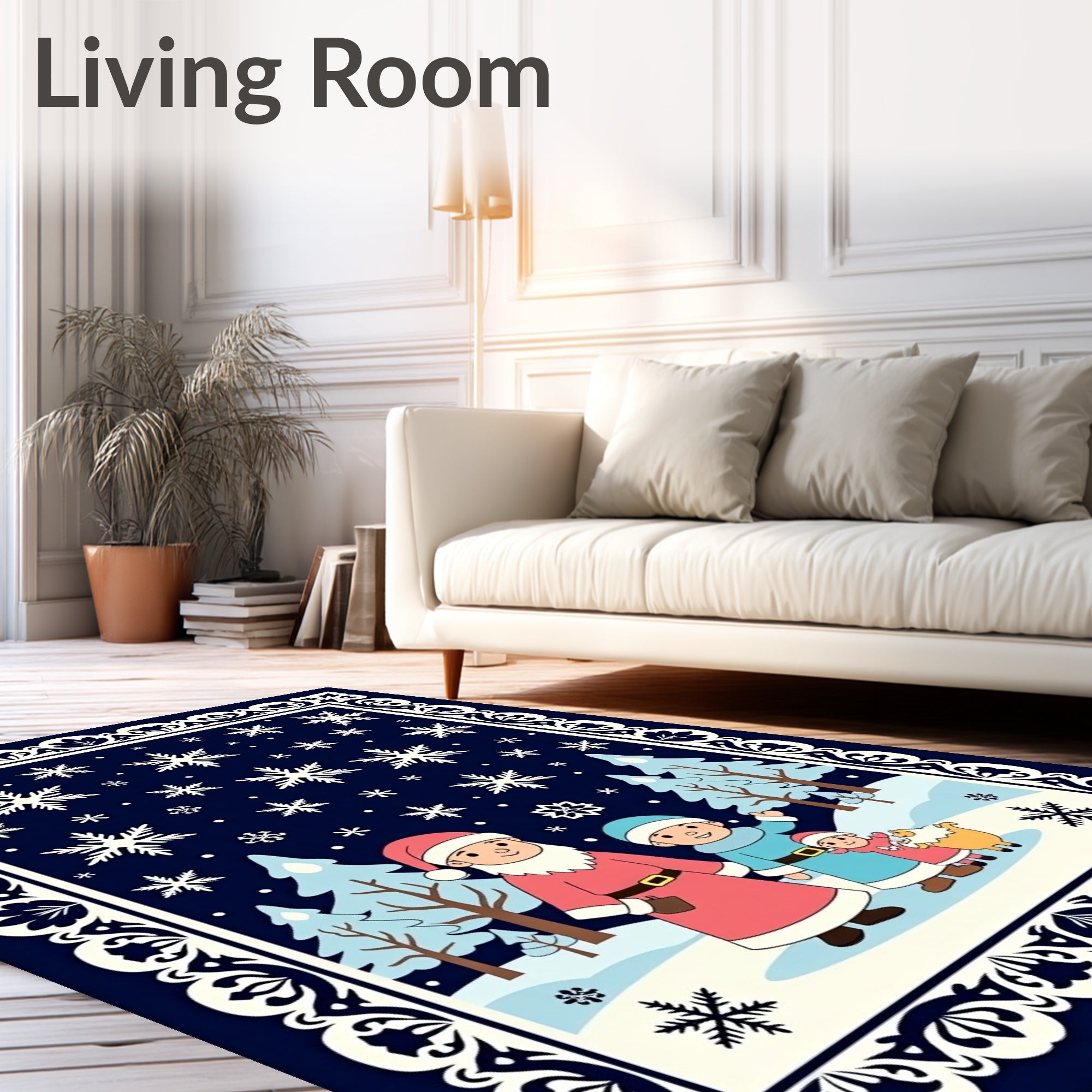 Festive Santa Snow Globe Winter Scene Rug