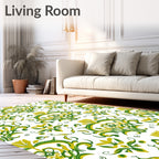 Green Yellow Floral Damask Rug