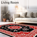 Ornate Red Black Floral Medallion Rug