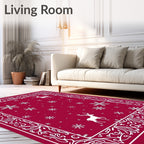 Crimson Snowflake Reindeer Border Rug