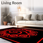 Bold Red Rose Swirl Mandala Rug