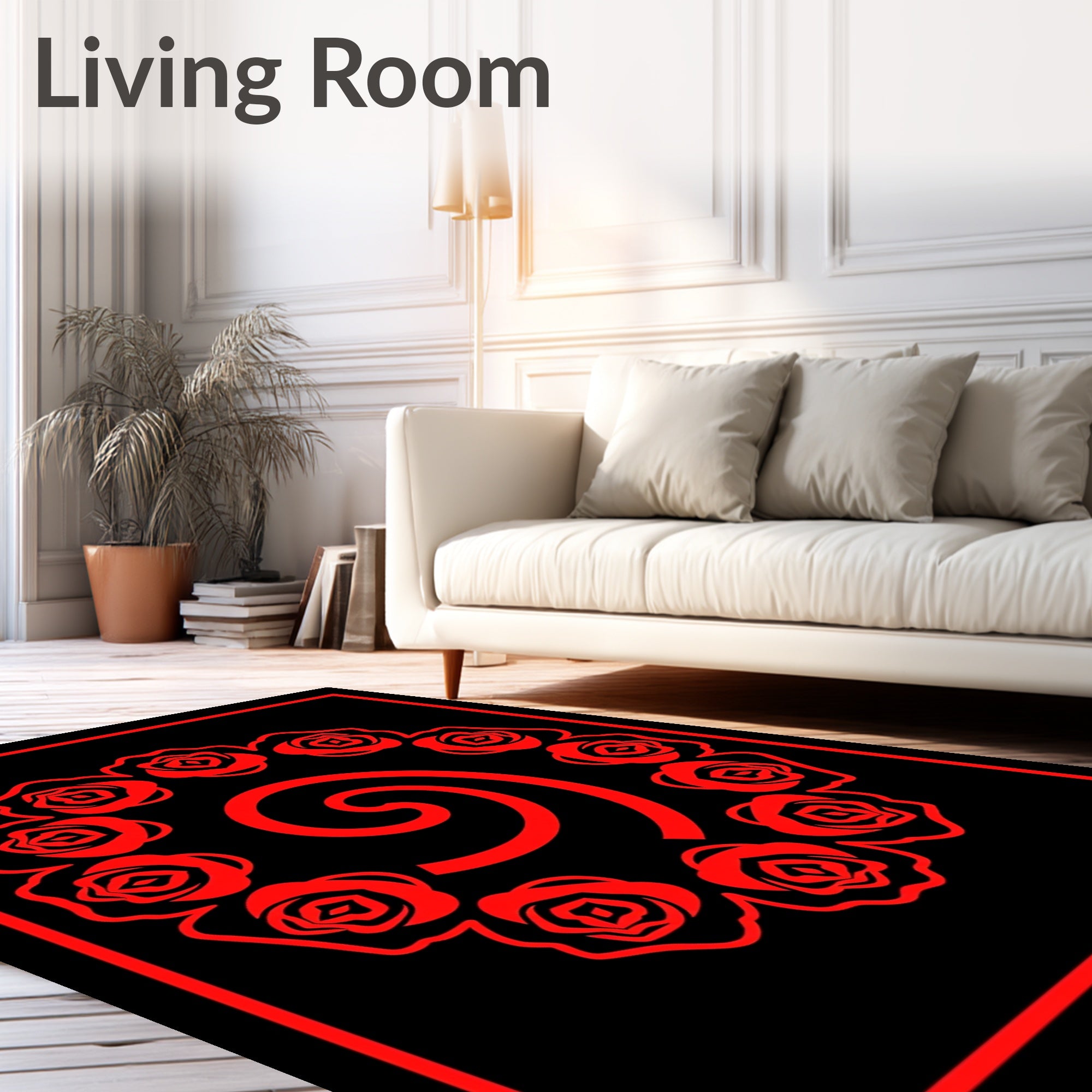 Bold Red Rose Swirl Mandala Rug