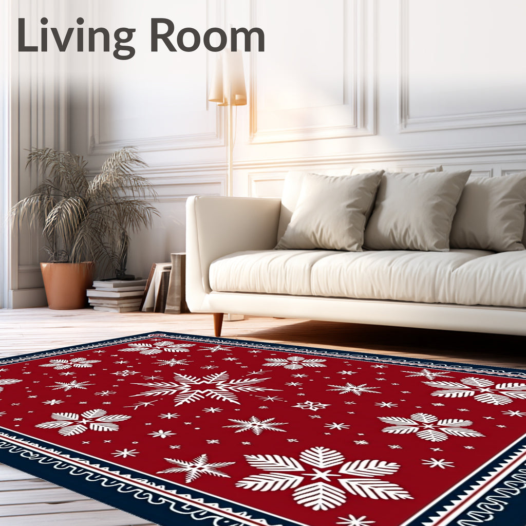 Deep Red Snowflake Scatter Rug