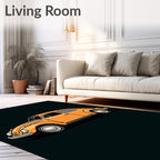 Retro Orange Beetle Car Illustration Rug