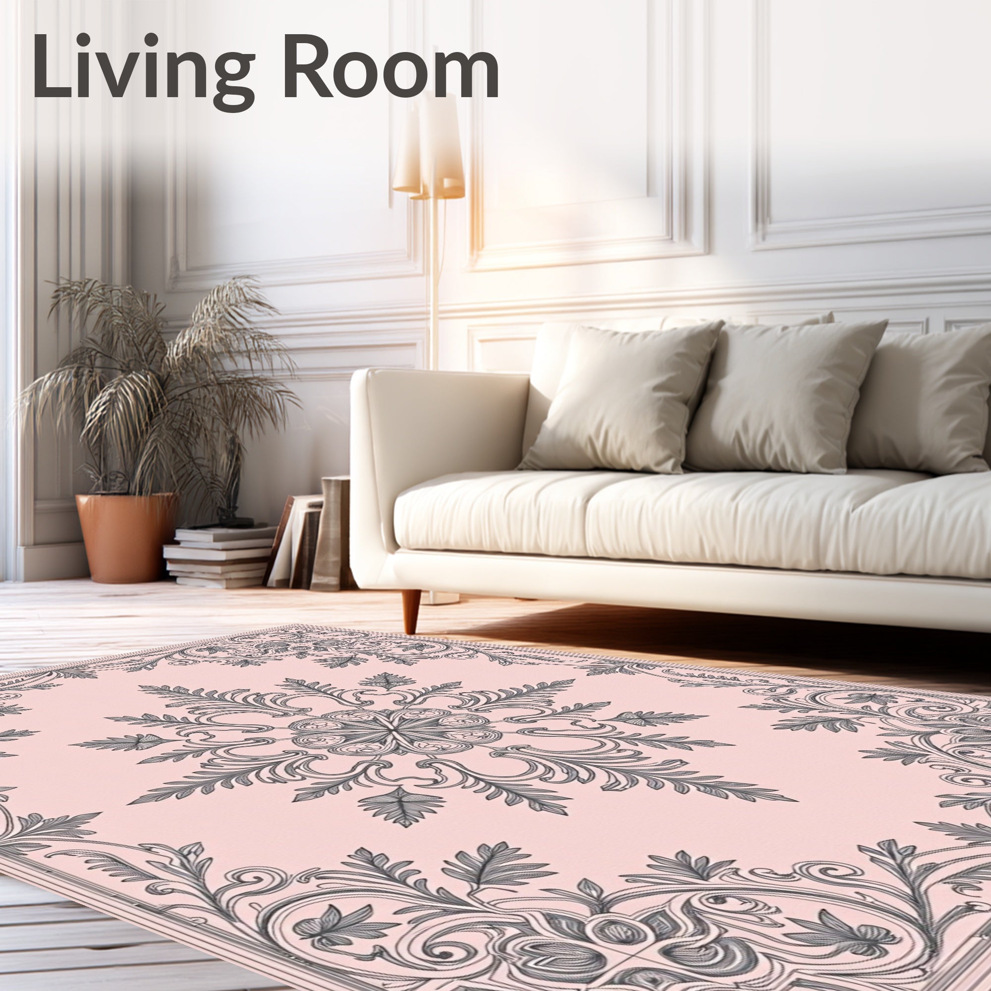 Vintage Rose Floral Scroll Center Rug