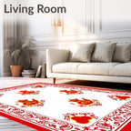 Red Teapot Medallion Border Rug