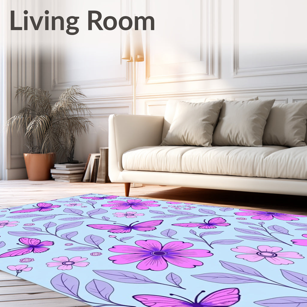 Purple Butterfly Floral Garden Rug