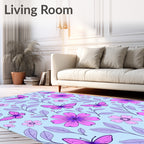 Purple Butterfly Floral Garden Rug