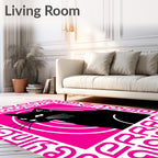 Bold Black Cat Geometric Circles Rug