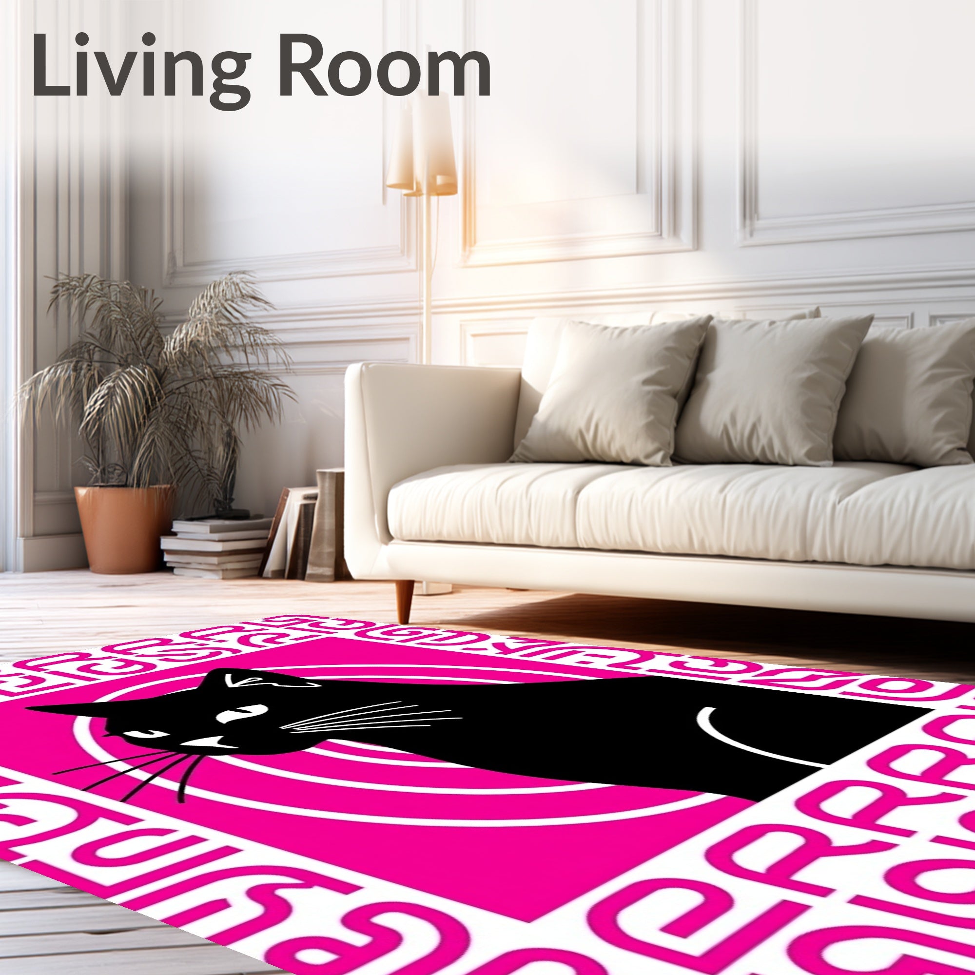 Bold Black Cat Geometric Circles Rug