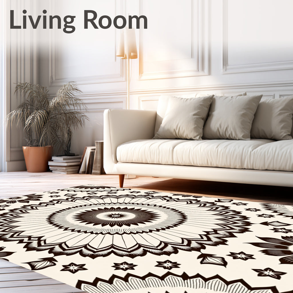 Brown Floral Sunburst Mandala Rug