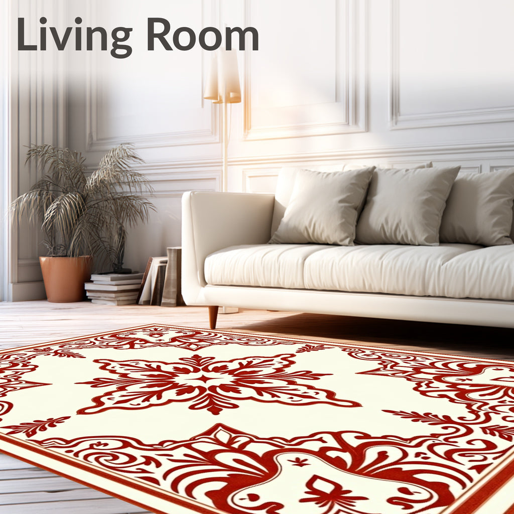 Ornate Red Bloom Square Rug