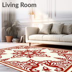 Ornate Red Bloom Square Rug