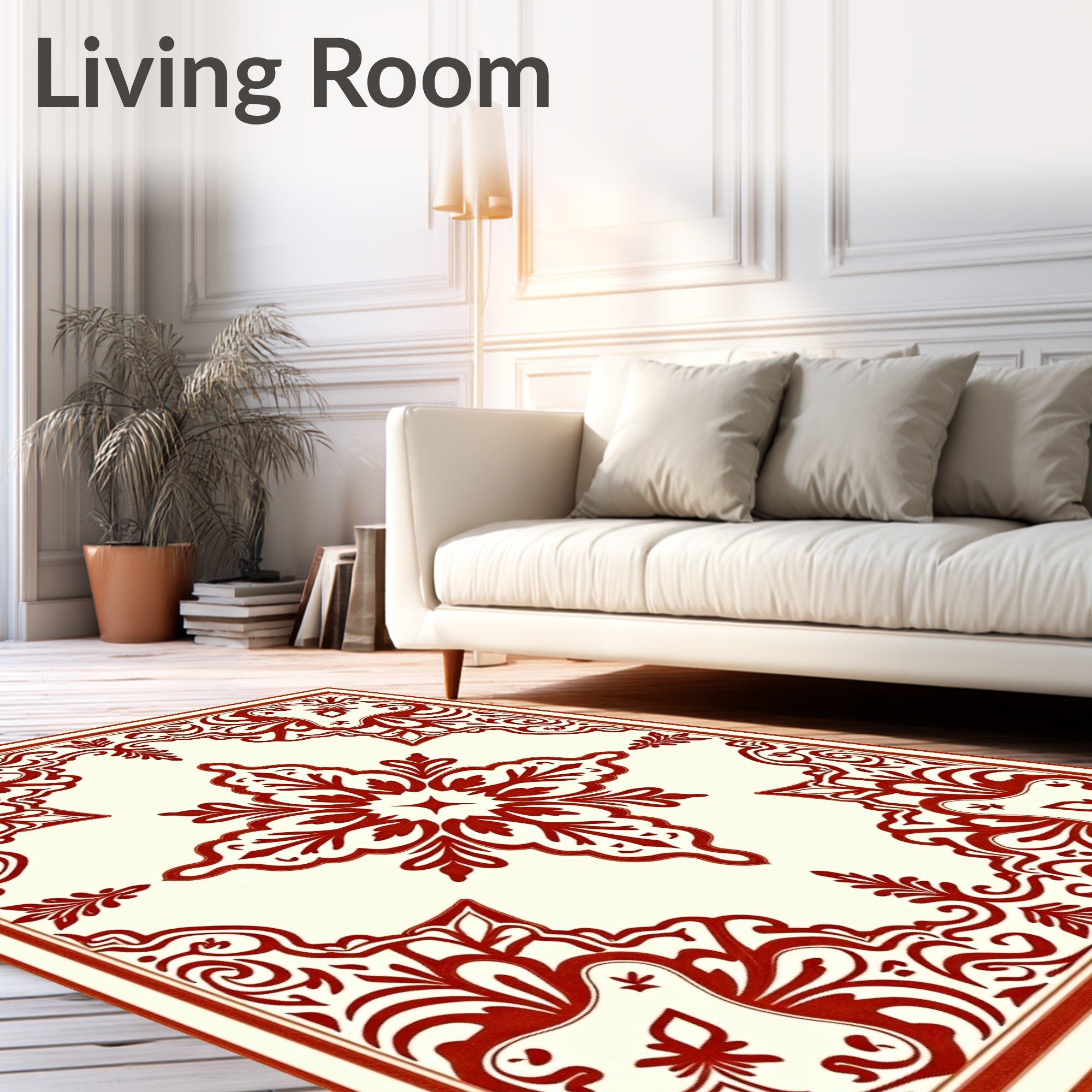 Ornate Red Bloom Square Rug