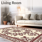 Crimson Floral Damask Medallion Rug