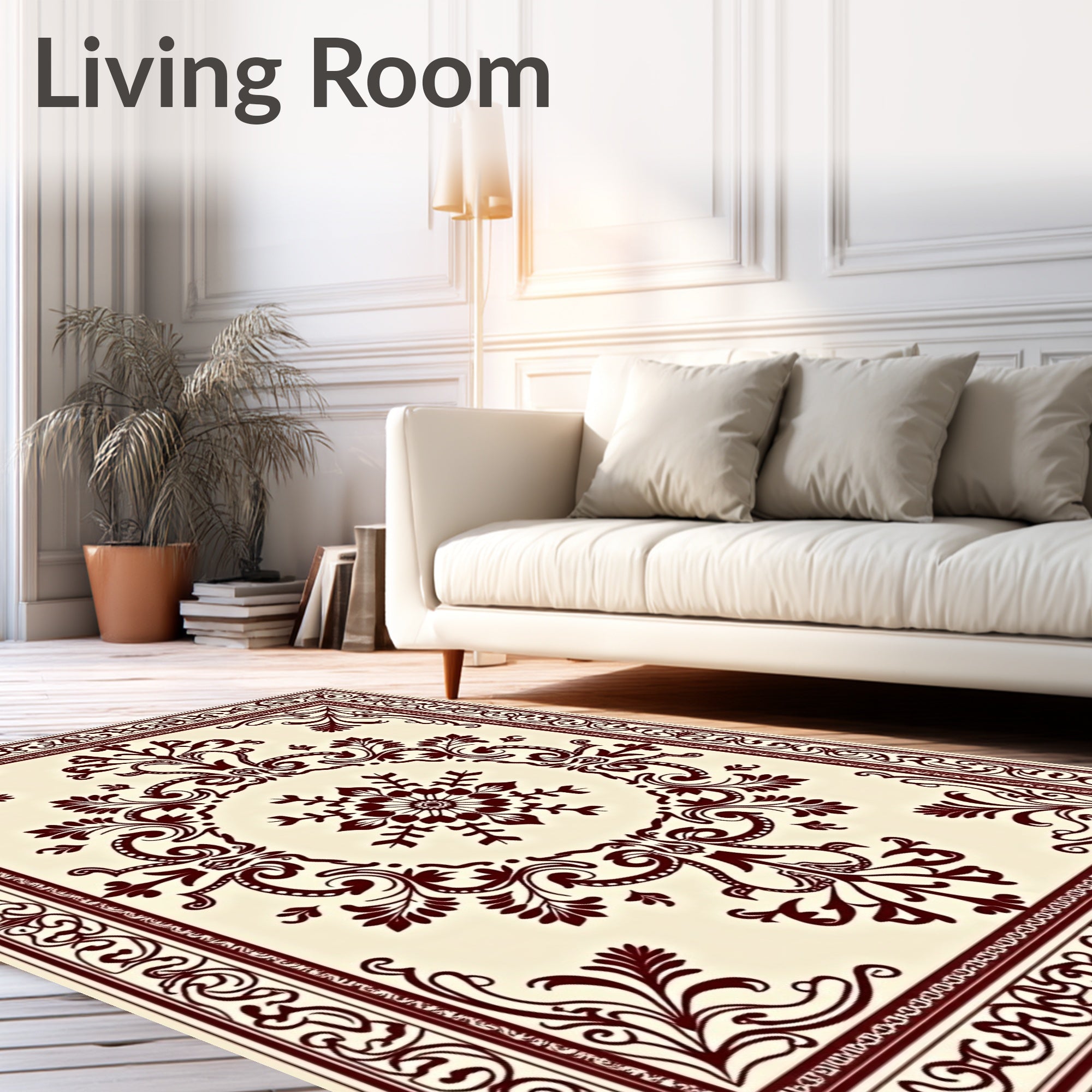 Crimson Floral Damask Medallion Rug