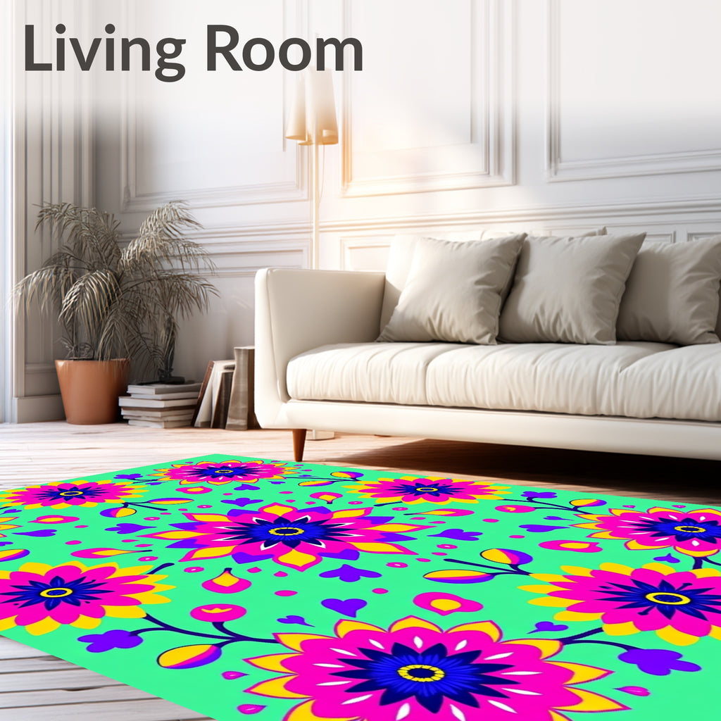 Vibrant Pink Yellow Floral Mandala Rug