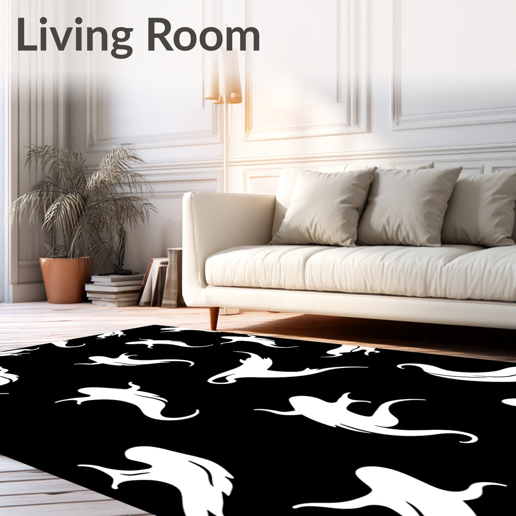 White Ghost Crowd Black Background Rug
