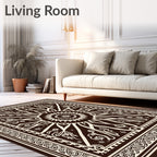 Dark Brown White Floral Sunburst Mandala Rug