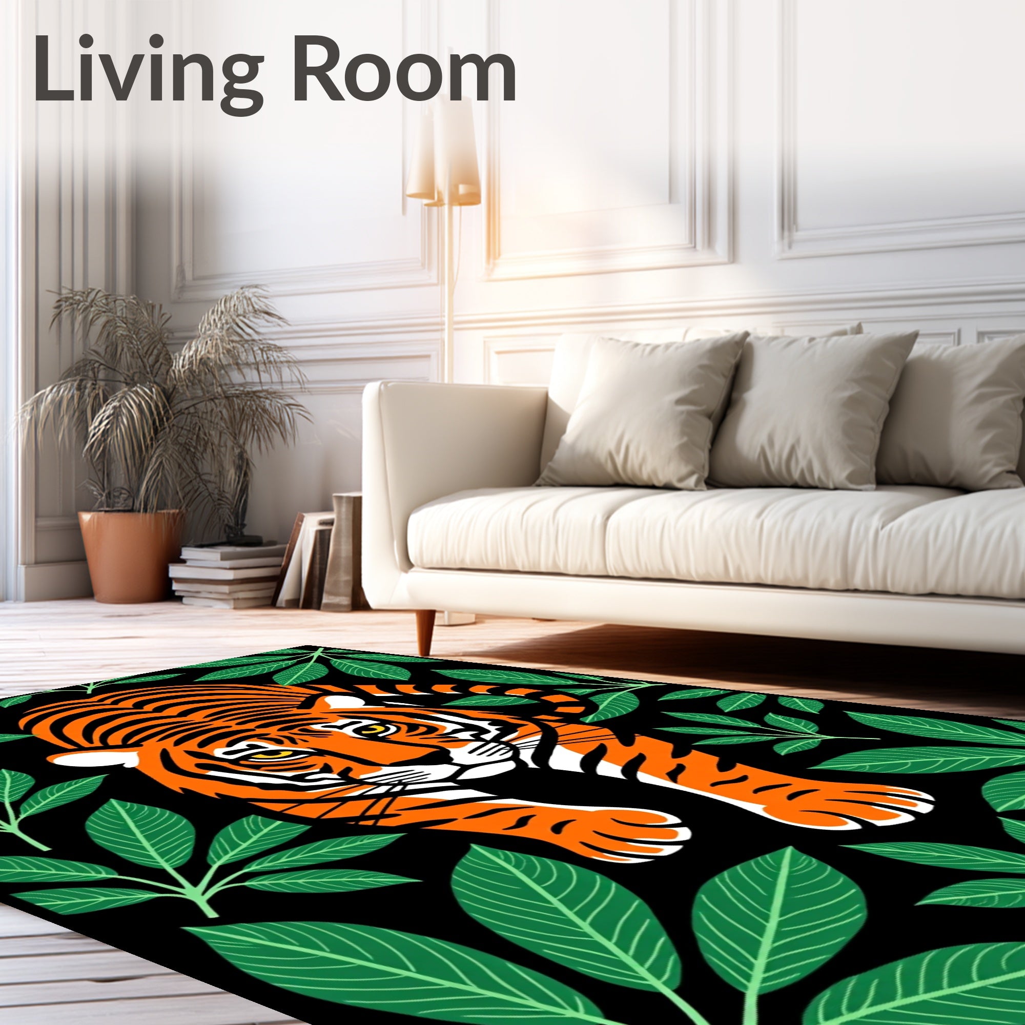 Bold Tiger Among Green Jungle Leaves Rug
