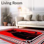 Bold Red Sitting Dog Geometric Border Rug