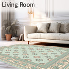 Aqua Cream Floral Medallion Border Rug