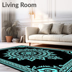 Aqua Black Intricate Medallion Frame Rug
