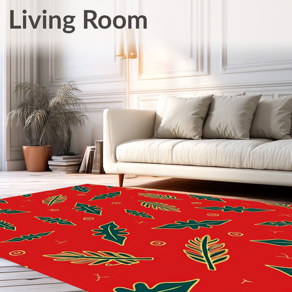 Bold Red Leafy Branch Collage Rug