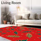 Bold Red Leafy Branch Collage Rug
