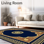 Gold Sunburst on Navy Traditional Medallion Rug